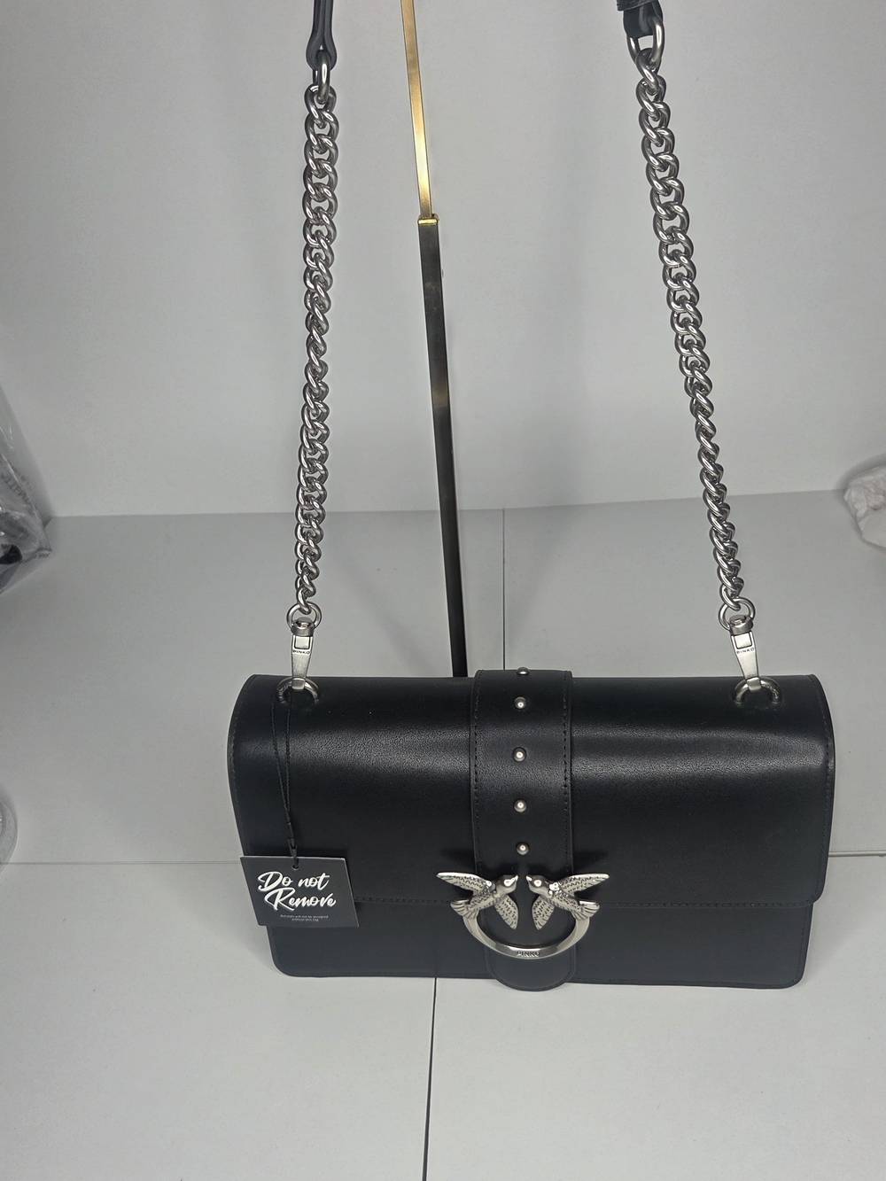 Black Pinko Love Bag Leather Chain Strap With Silver Hardware - Dustbag Included